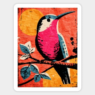 Nectar - Vibrant Hummingbird Linocut Sticker